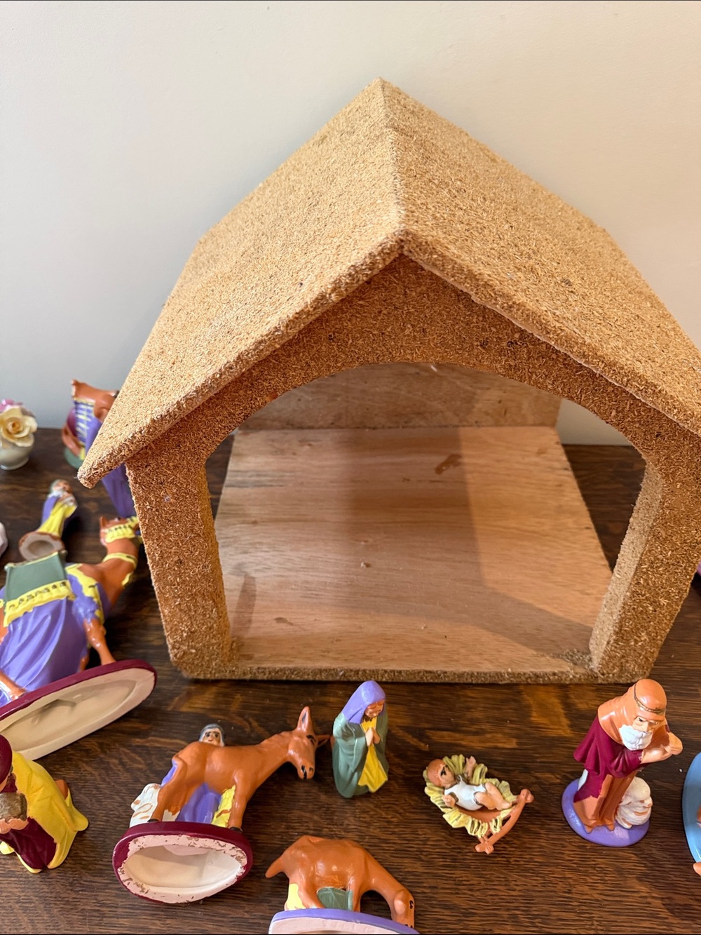 Hand-Painted Ceramic Nativity Set with Rustic Stable - Multi-Color - Picture 6 of 16